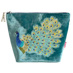 Velvet Embroidered Peacock Cosmetic Bag