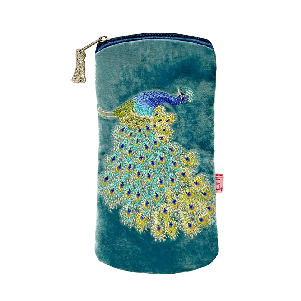 Velvet Embroidered Peacock Glasses Purse
