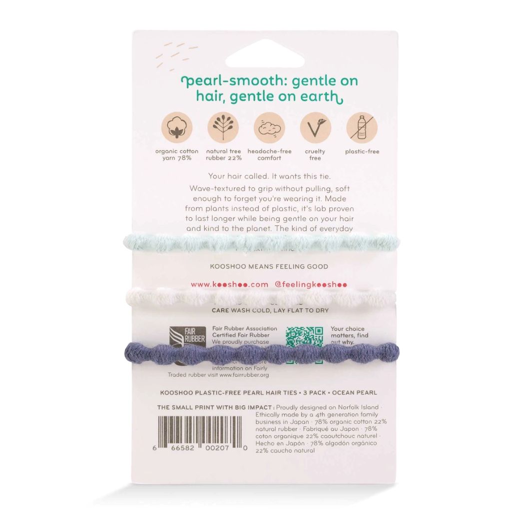 KOOSHOO Pearl Damage-Free Hair Ties – Organic Cotton (Pack of 3)