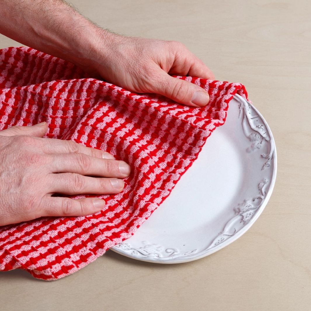 Recycled Cotton Mix Tea Towels - Pink/Red (Set of 2)