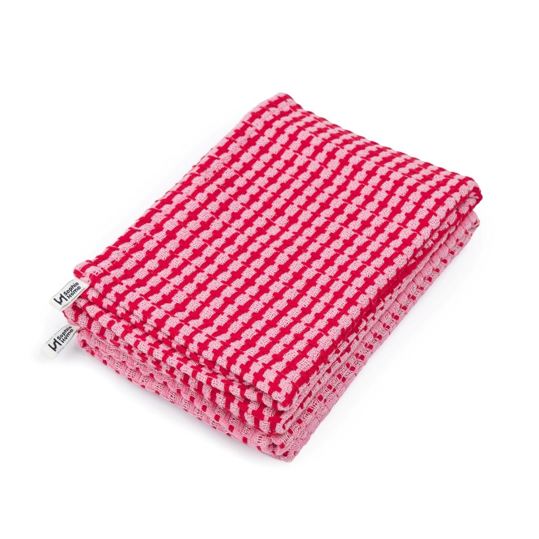 Recycled Cotton Mix Tea Towels - Pink/Red (Set of 2)