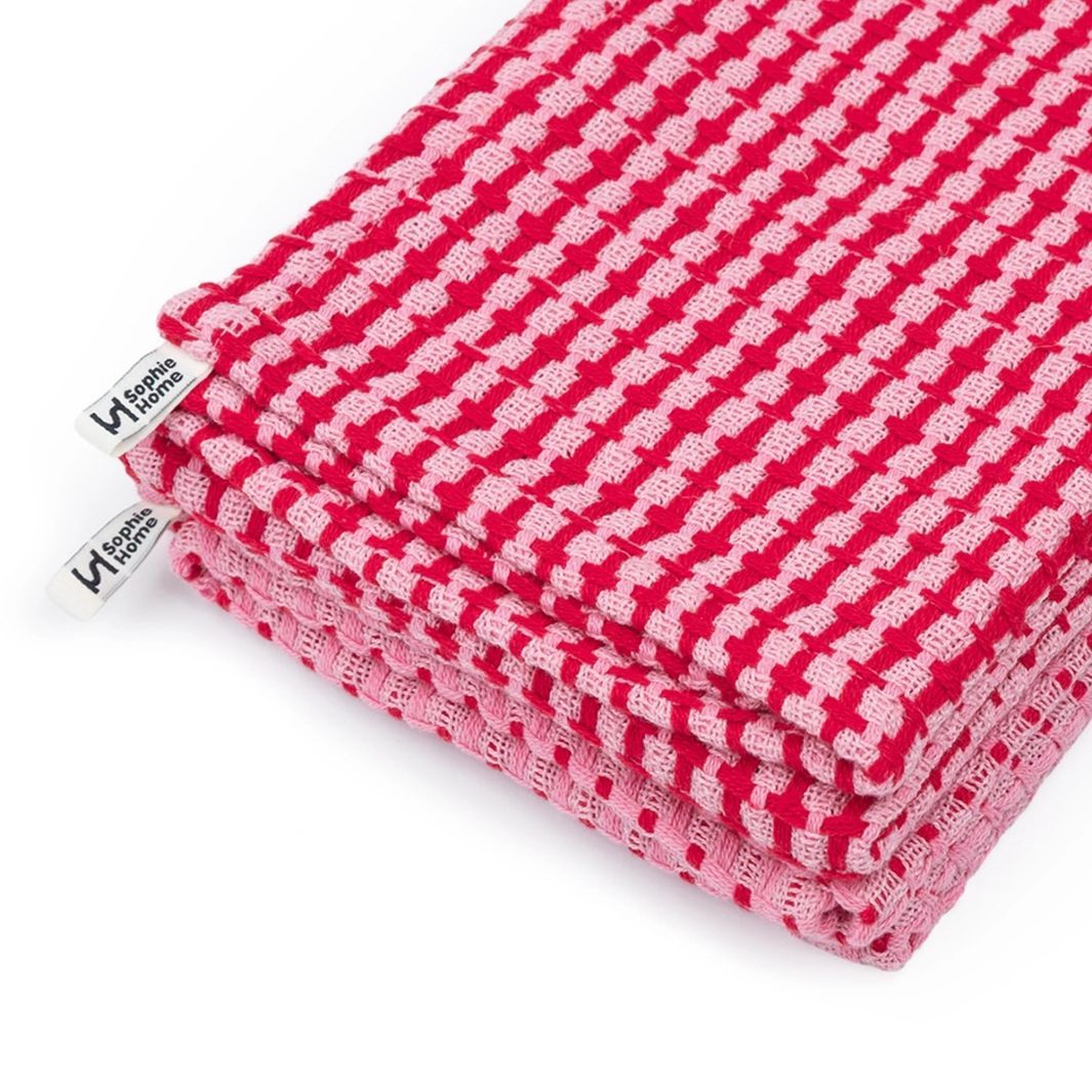 Recycled Cotton Mix Tea Towels - Pink/Red (Set of 2)