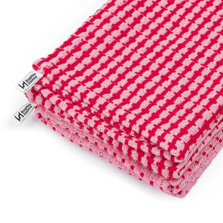 Recycled Cotton Mix Tea Towels - Pink/Red (Set of 2)