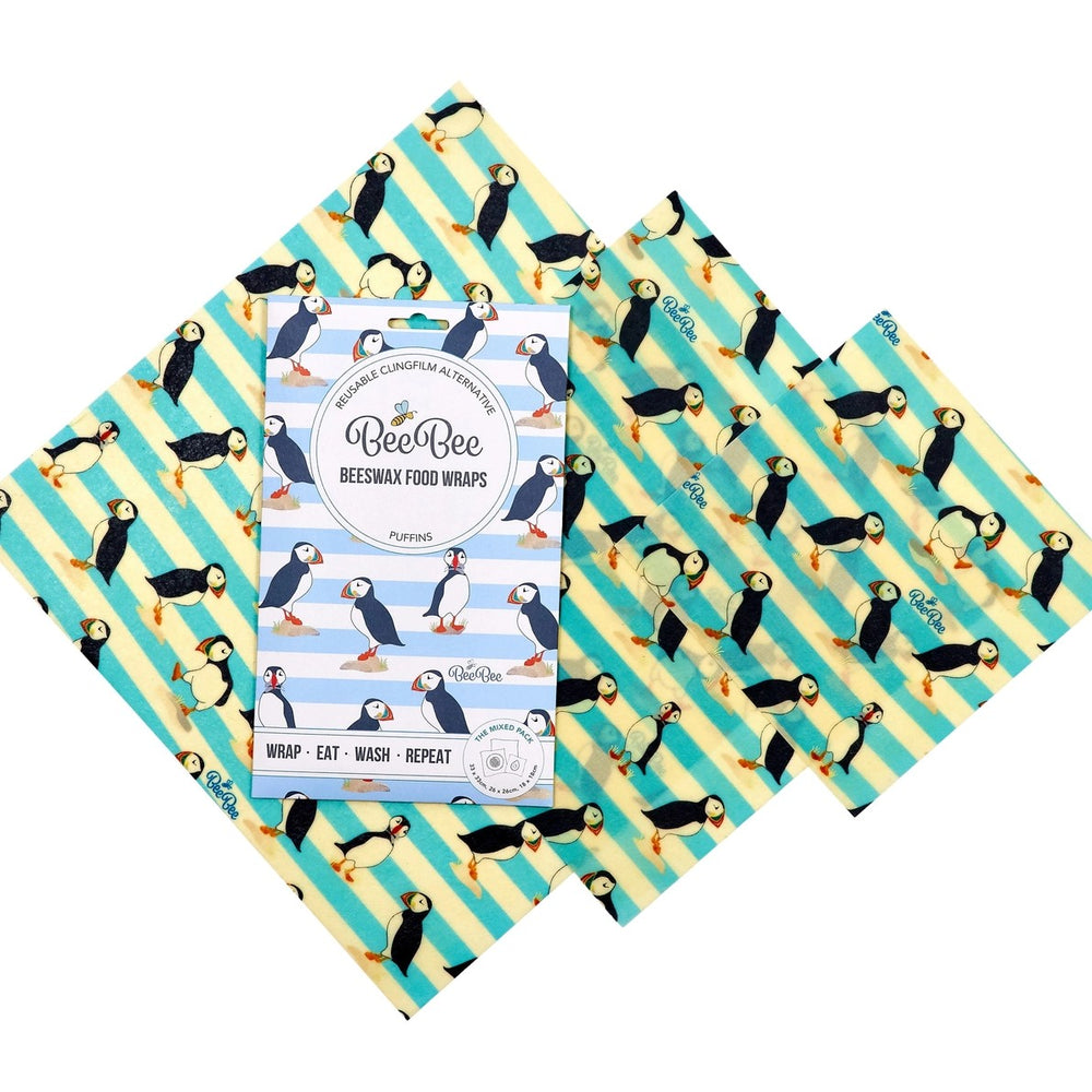 Beeswax Food Wraps – Puffin (Set of 3)