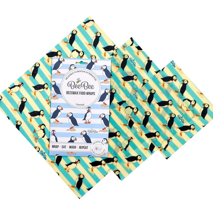 Beeswax Food Wraps – Puffin (Set of 3)