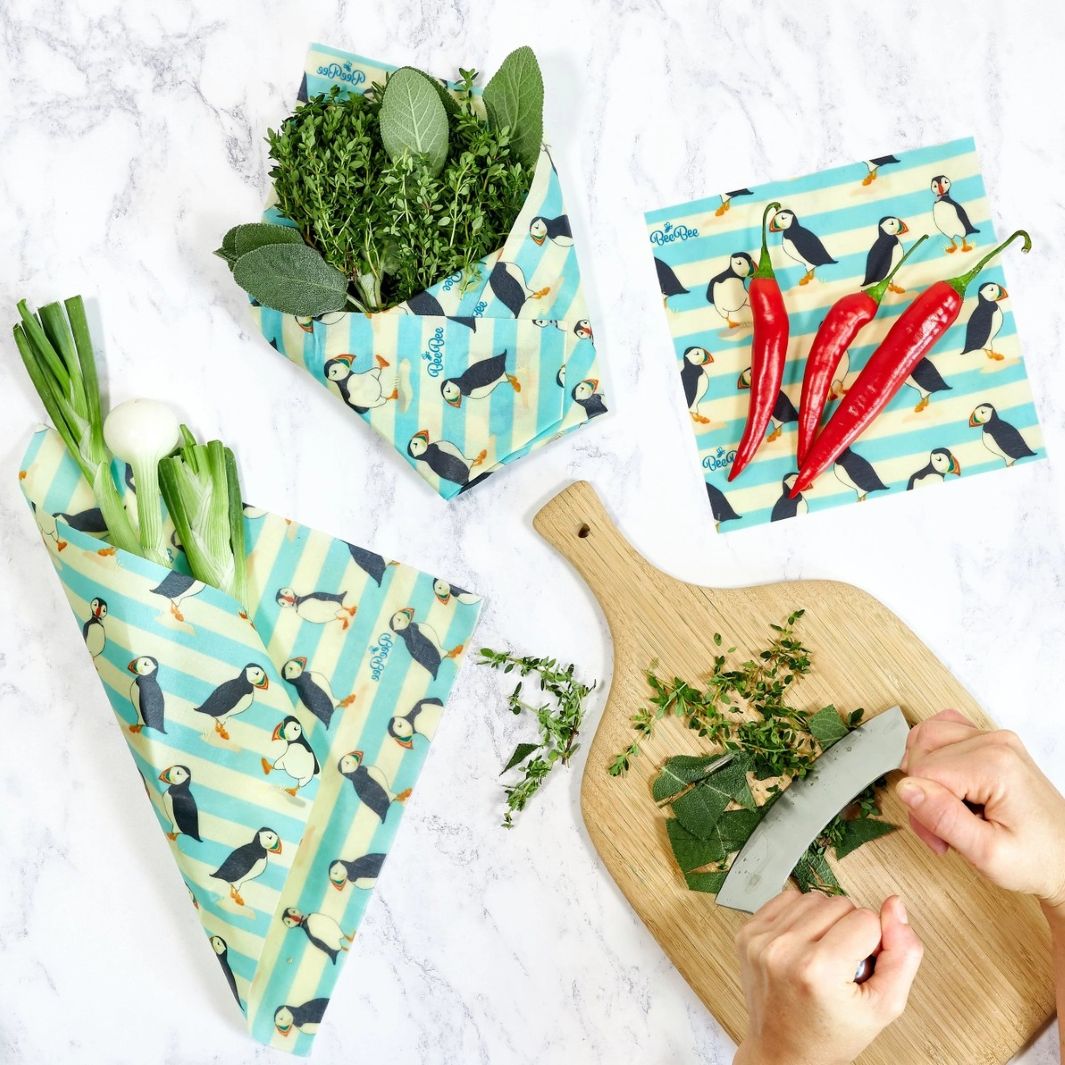 Beeswax Food Wraps – Puffin (Set of 3)