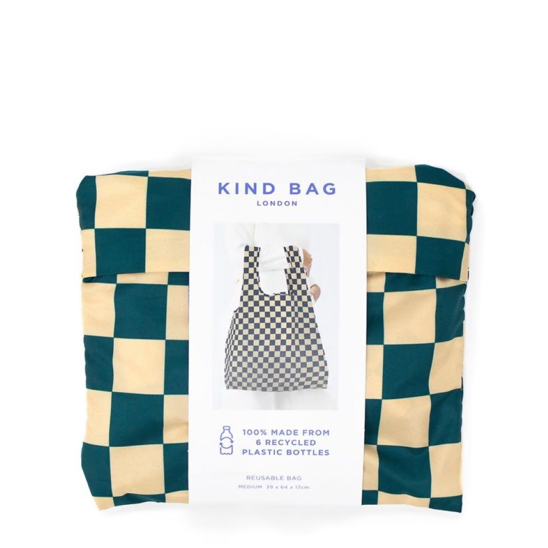 Teal & Beige Checkerboard Reusable Bag