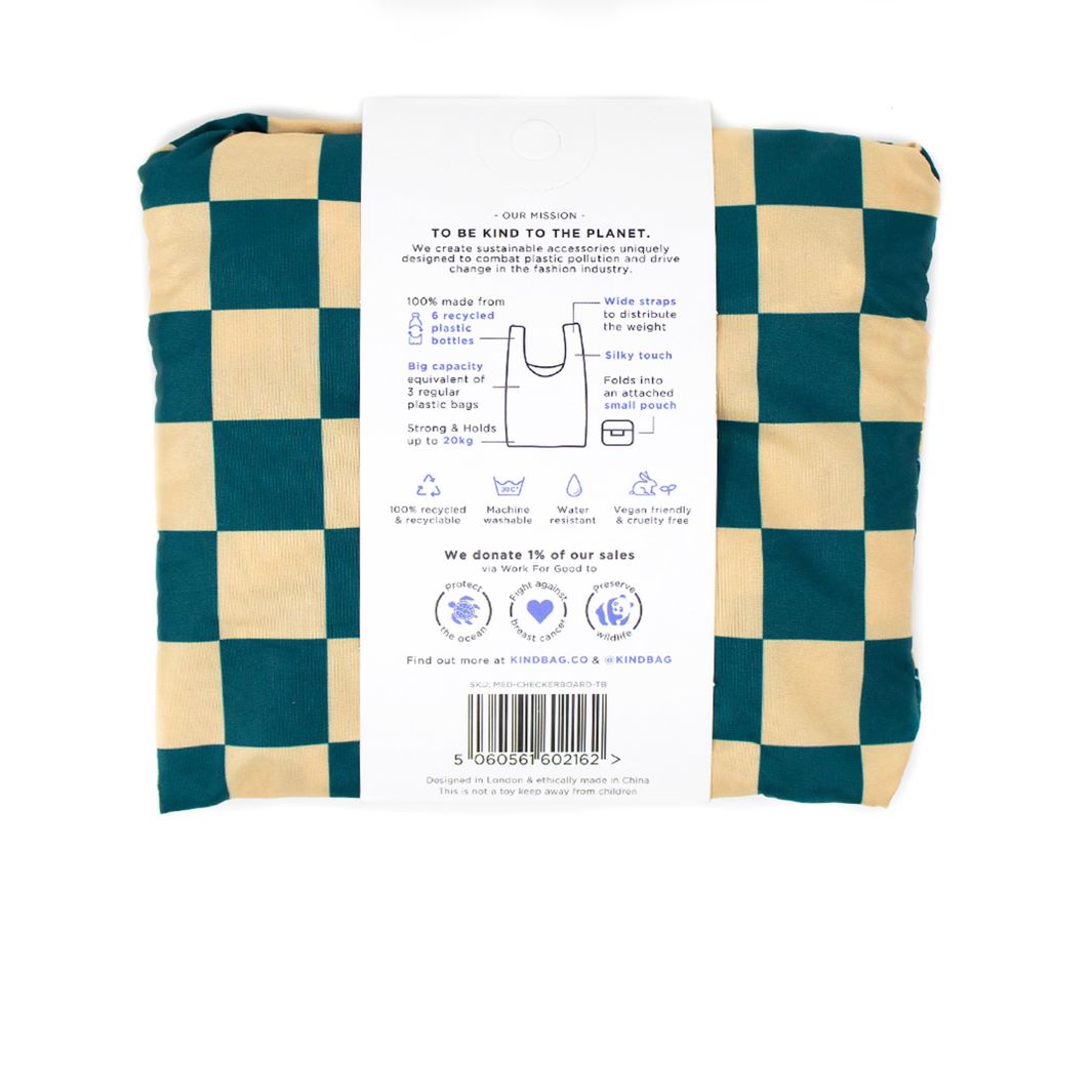 Teal & Beige Checkerboard Reusable Bag