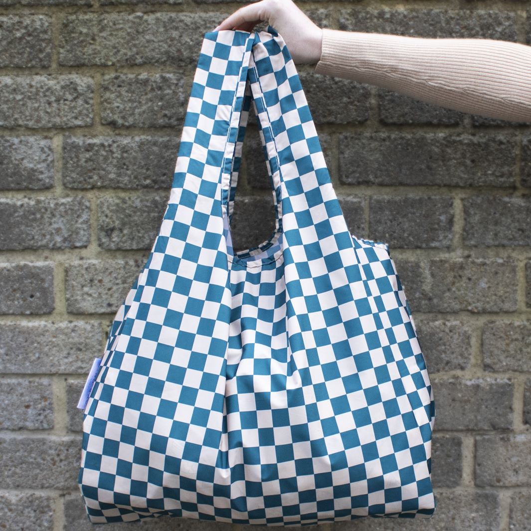 Teal & Beige Checkerboard Reusable Bag