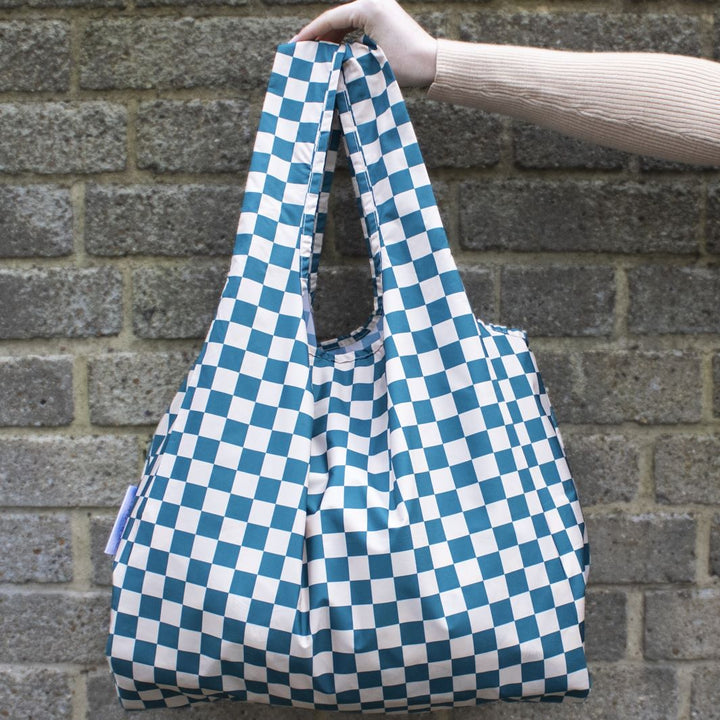 Teal & Beige Checkerboard Reusable Bag