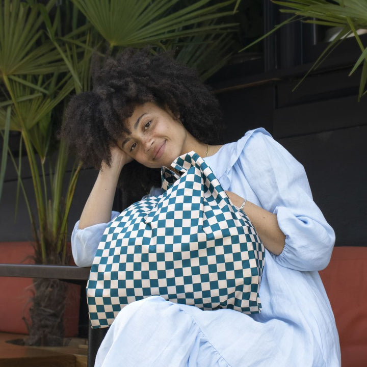 Teal & Beige Checkerboard Reusable Bag