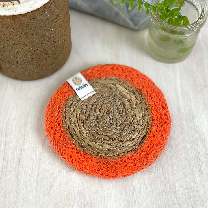 *NQP* Seagrass & Jute Coaster - Natural/Orange