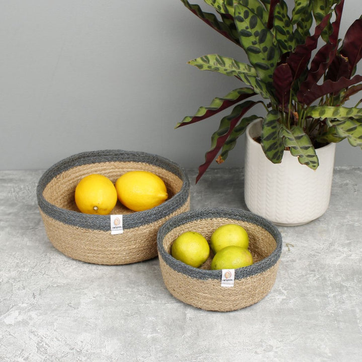 Shallow Jute Basket Set of 2 - Natural/Grey