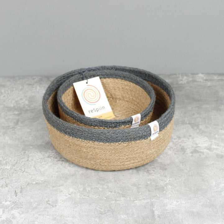 Shallow Jute Basket Set of 2 - Natural/Grey