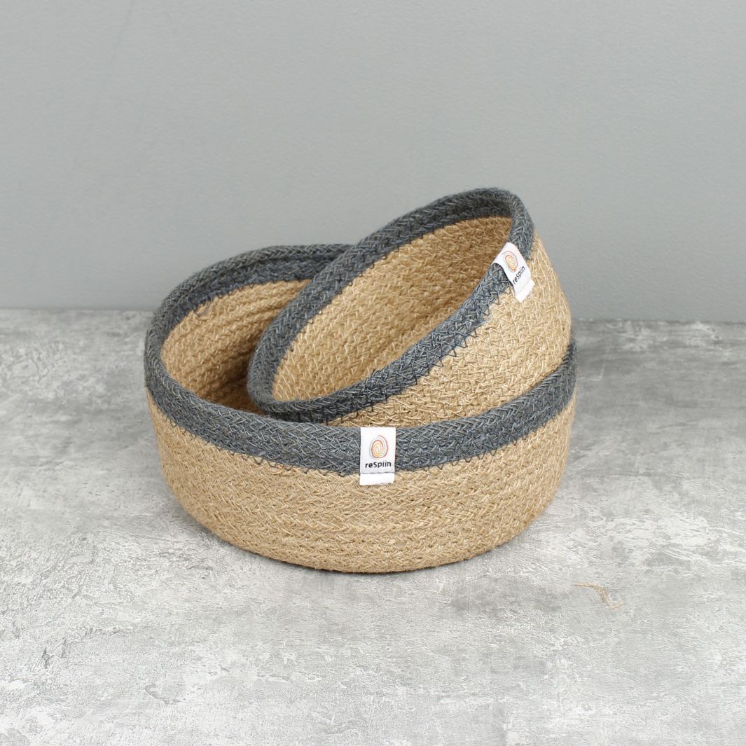 Shallow Jute Basket Set of 2 - Natural/Grey