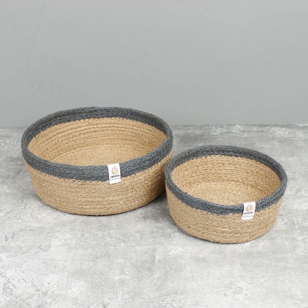 Shallow Jute Basket Set of 2 - Natural/Grey