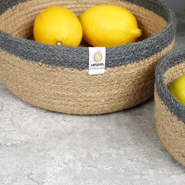 Shallow Jute Basket Set of 2 - Natural/Grey