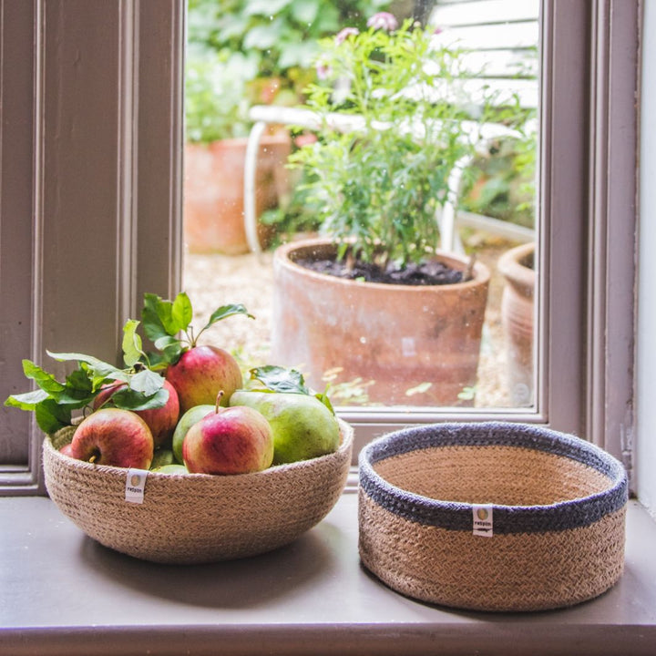 Shallow Jute Basket Set of 2 - Natural/Grey