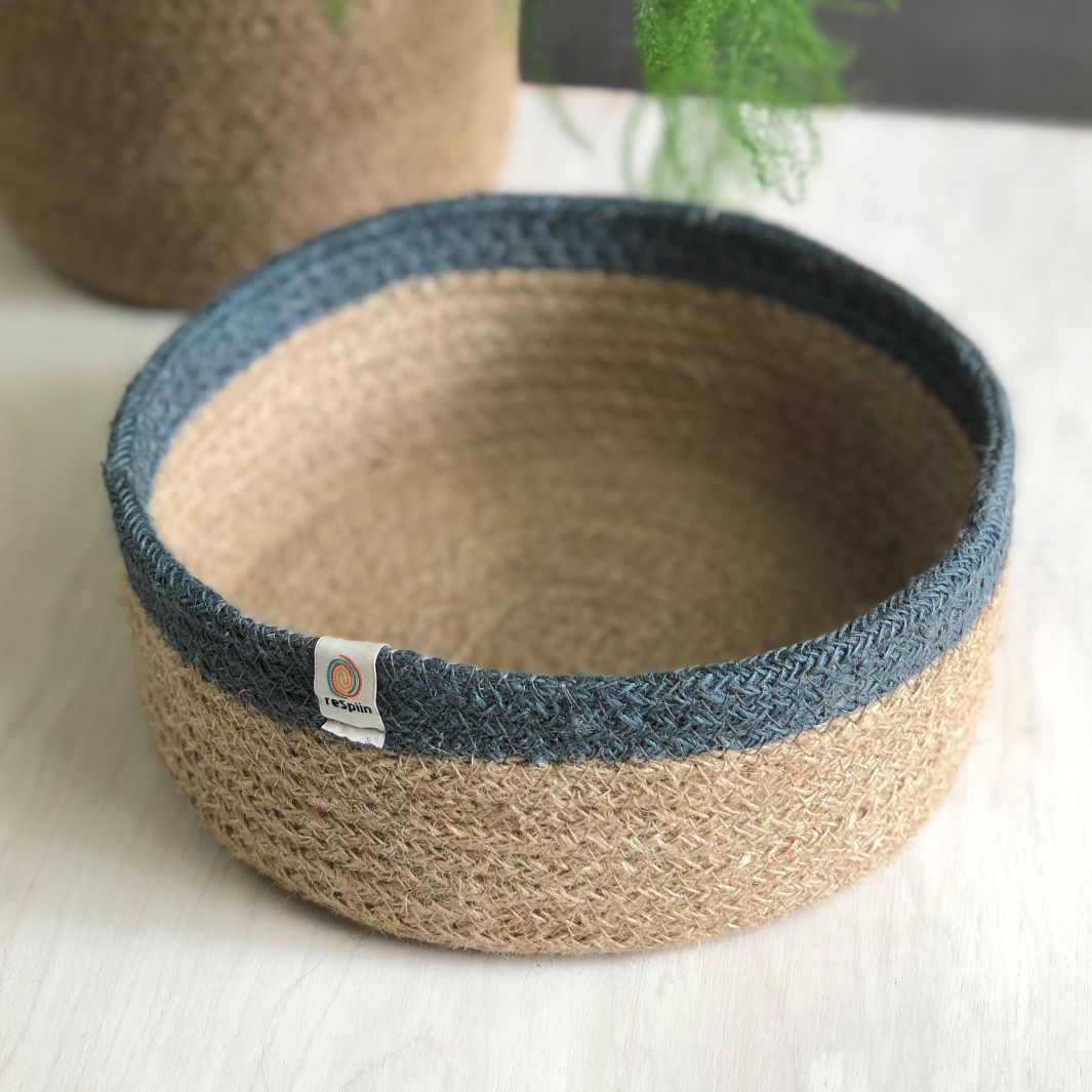 Shallow Jute Basket Set of 2 - Natural/Grey