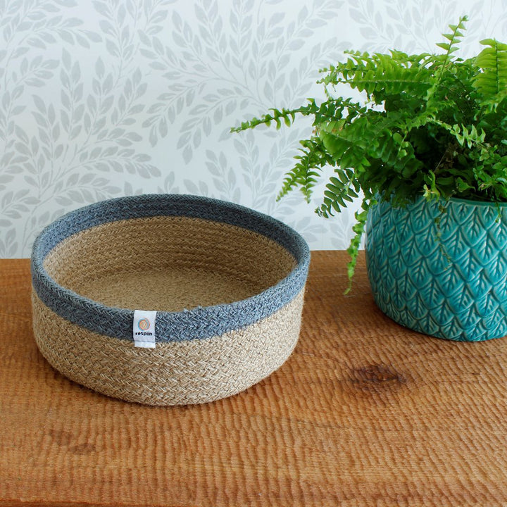 Shallow Jute Basket Set of 2 - Natural/Grey