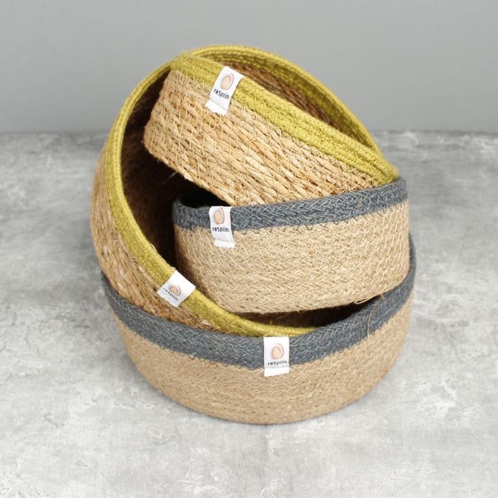 Shallow Jute Basket Set of 2 - Natural/Grey