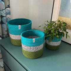 Jute ZigZag Basket Set – Ocean