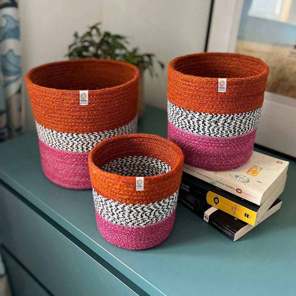Jute ZigZag Basket Set – Fire