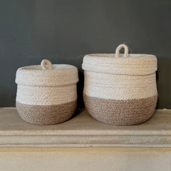 Jute Lidded Basket Set - Natural/White
