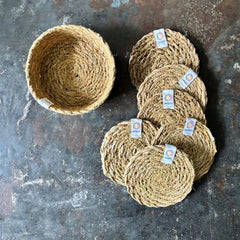 Seagrass Coasters with Holder - Set of 6 - Natural