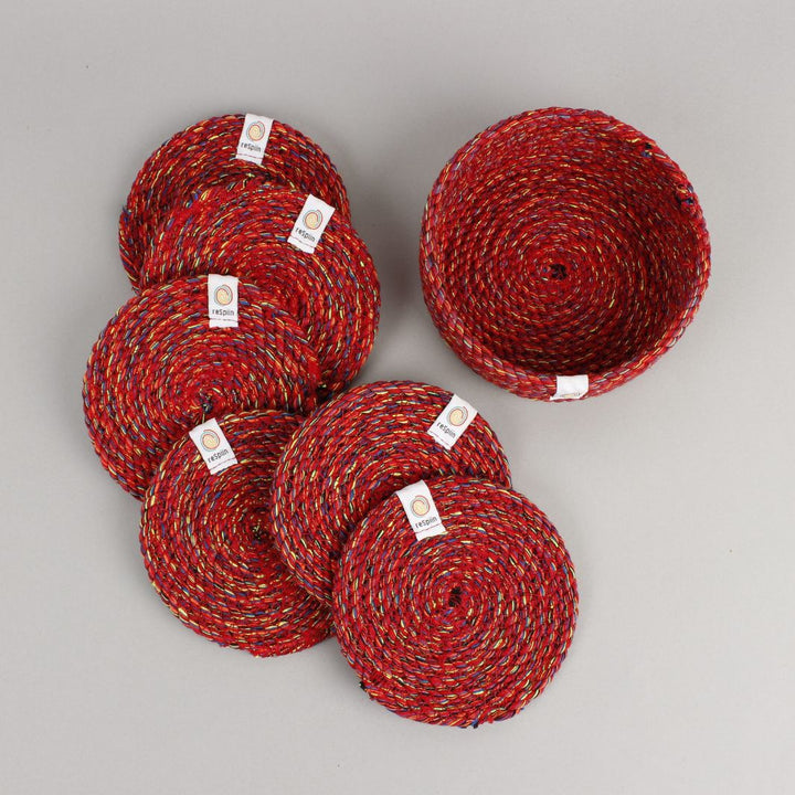 Recycled Cotton Coasters with Holder - Set of 6 – Multicoloured
