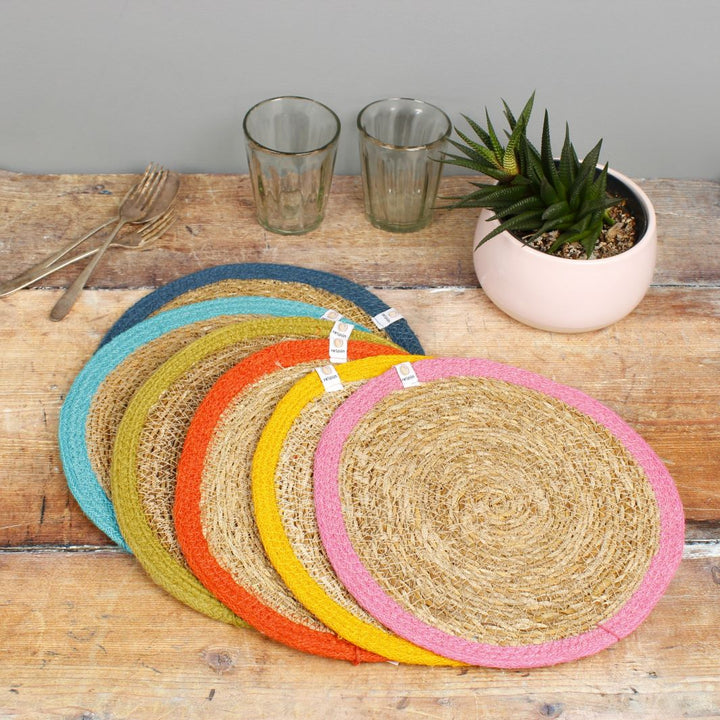 Set of 6 Seagrass & Jute Tablemats - Rainbow