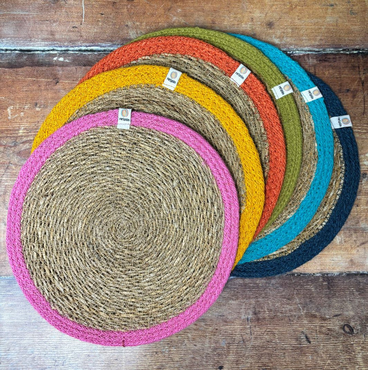 Set of 6 Seagrass & Jute Tablemats - Rainbow