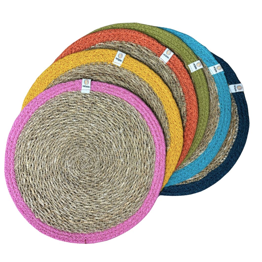 Set of 6 Seagrass & Jute Tablemats - Rainbow
