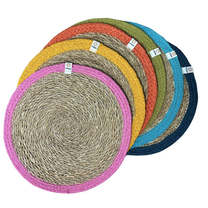 Set of 6 Seagrass & Jute Tablemats - Rainbow