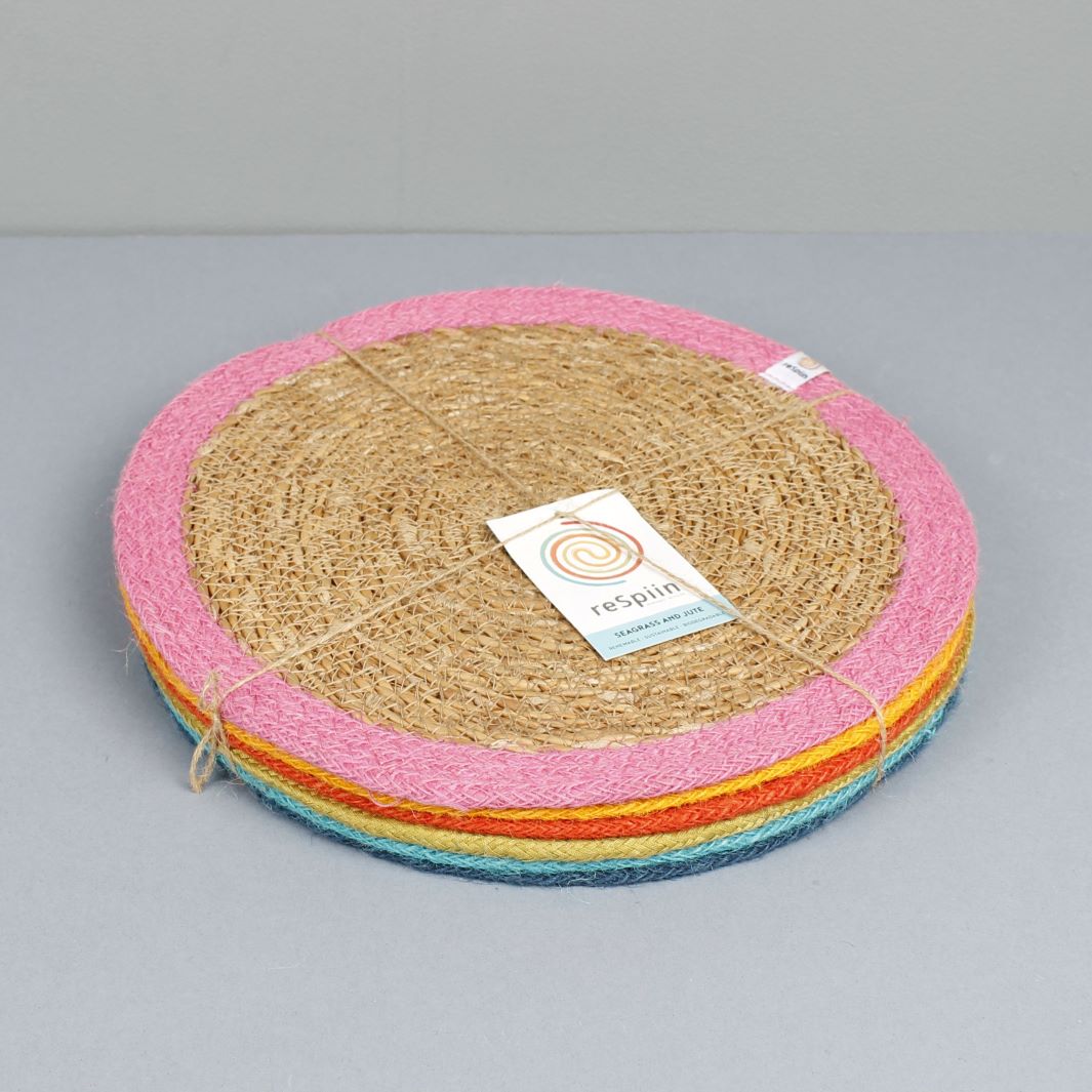 Set of 6 Seagrass & Jute Tablemats - Rainbow