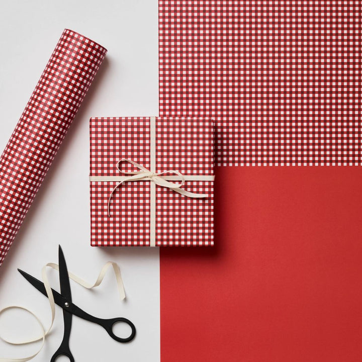 Red Gingham Recycled Gift Wrap