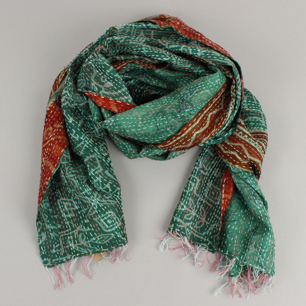 Upcycled Silk Kantha Stitch Scarf