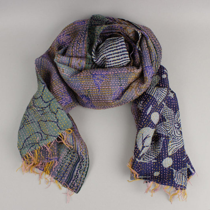 Upcycled Silk Kantha Stitch Scarf
