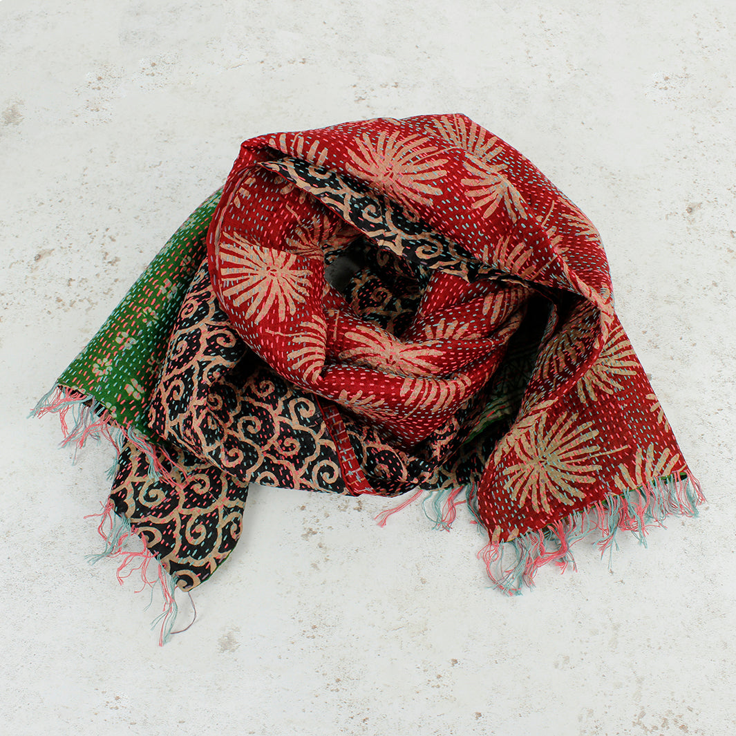 Upcycled Silk Kantha Stitch Scarf
