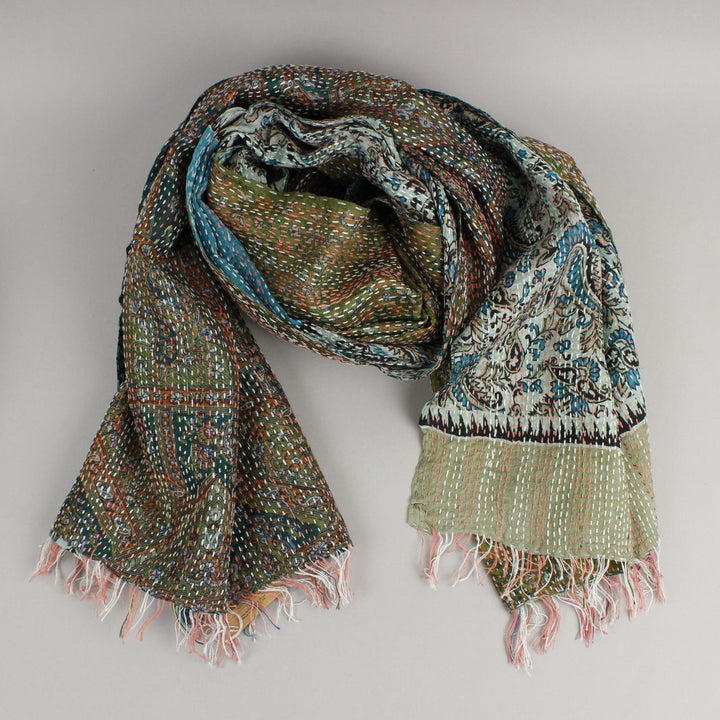 Upcycled Silk Kantha Stitch Scarf