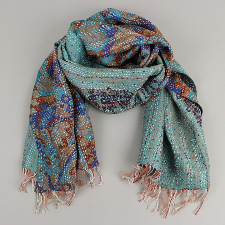 Upcycled Silk Kantha Stitch Scarf
