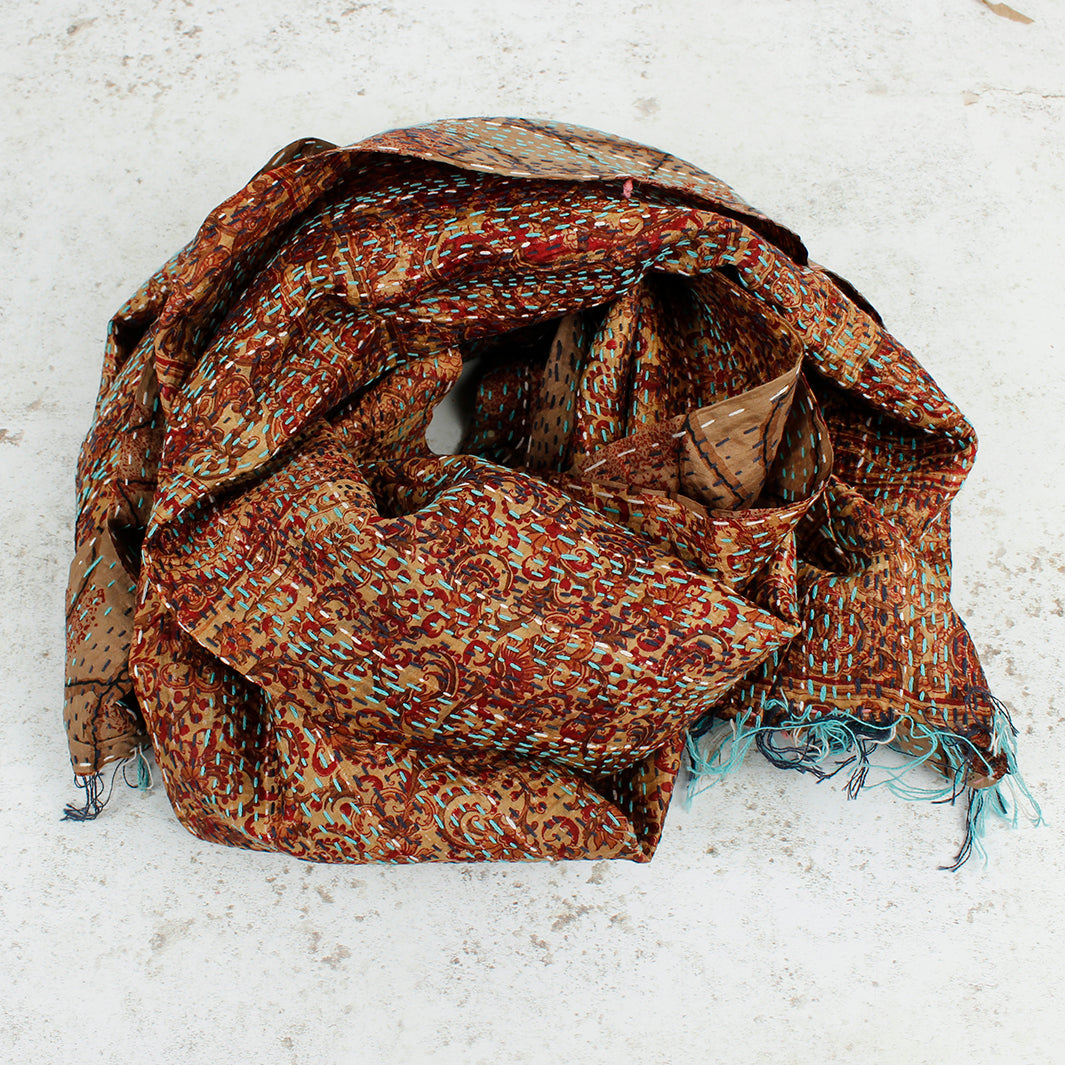 Upcycled Silk Kantha Stitch Scarf
