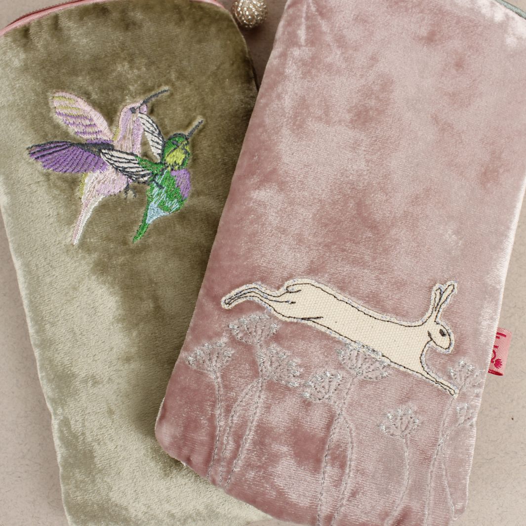 Velvet Embroidered Glasses Purse