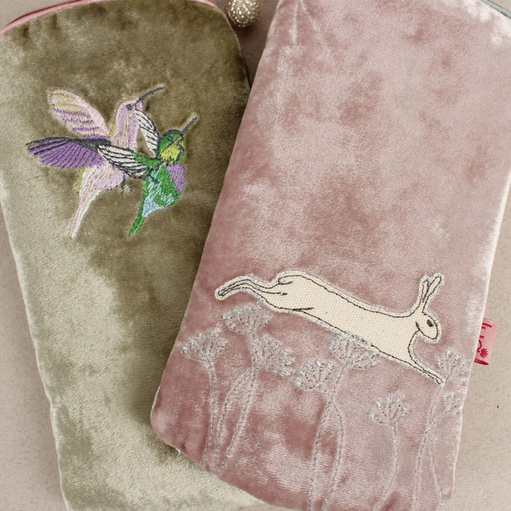 Velvet Embroidered Glasses Purse