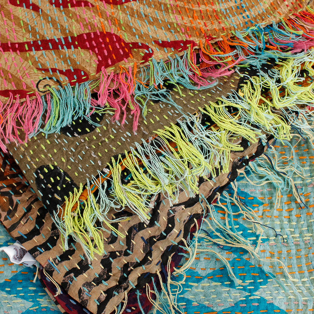 Upcycled Silk Kantha Stitch Scarf