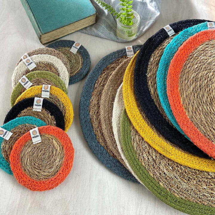 *NQP* Seagrass & Jute Coaster - Natural/Orange