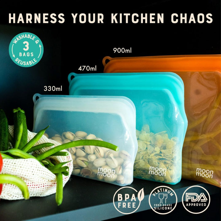 Reusable Silicone Food Bags – Slim Multi Pack (Set of 3)