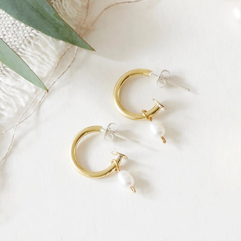 Pearl Brass Hoop Studs - Small