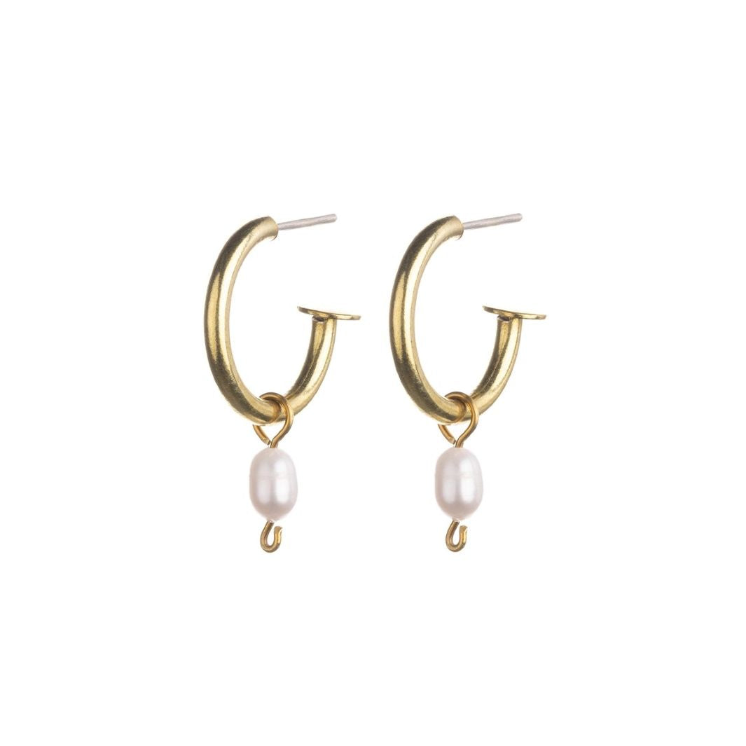 Pearl Brass Hoop Studs - Small