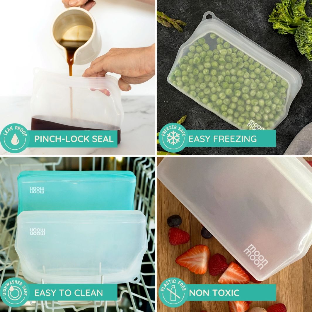 Reusable Silicone Food Bags – Slim 330ml (Set of 2, Clear)